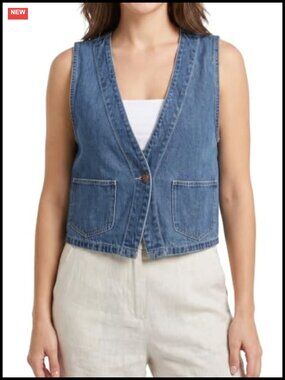Sleeveless Denim Vest Women Button Front Jean Top Casual Layer
